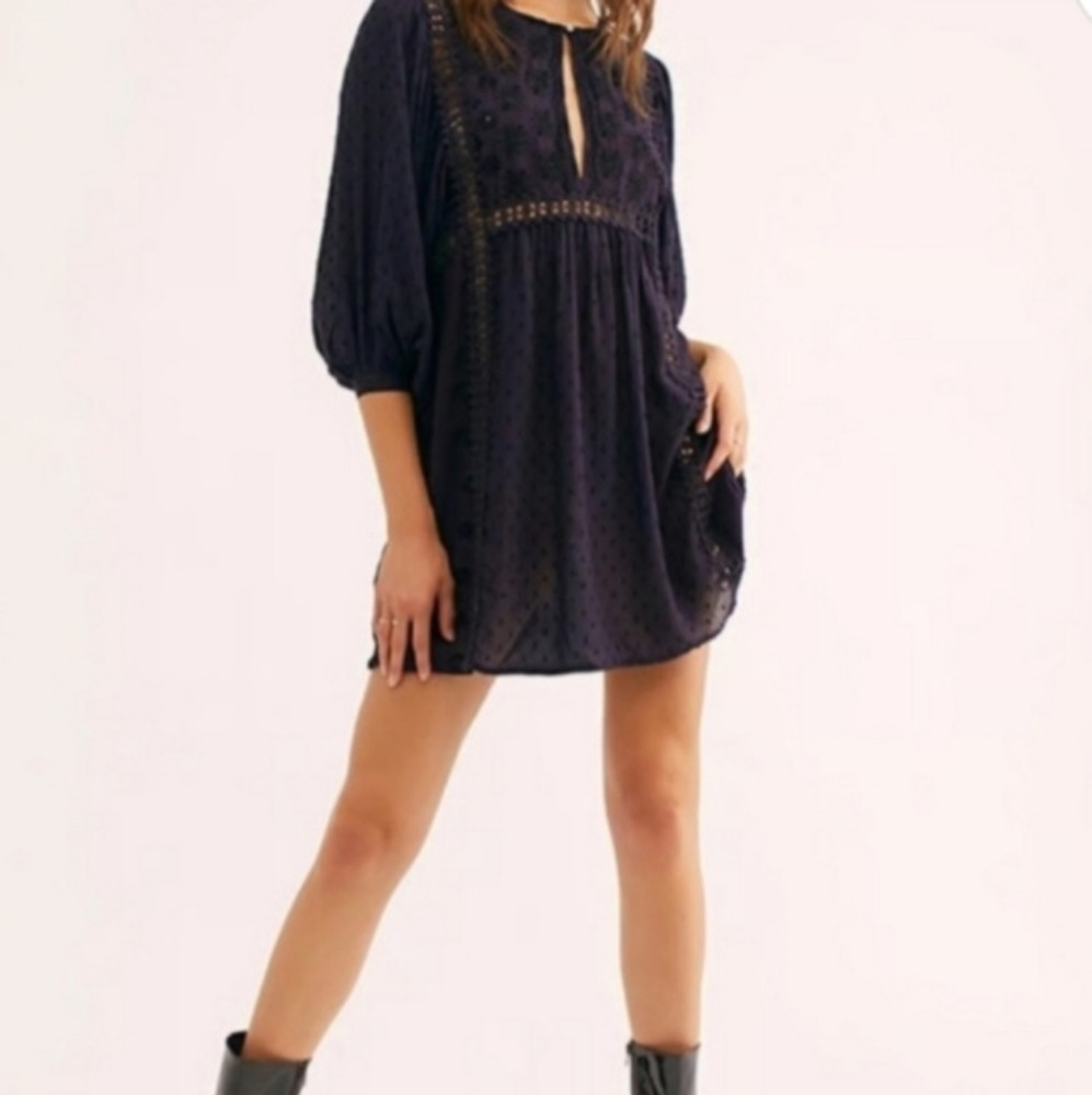 Free People Plum Bishop Sleeve Mini Sundress